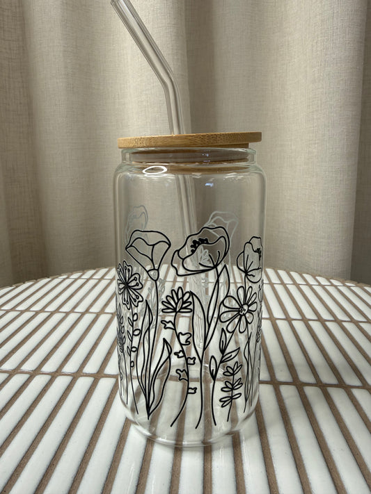 Verre Décoratif En Verre - Fleurs Noirs