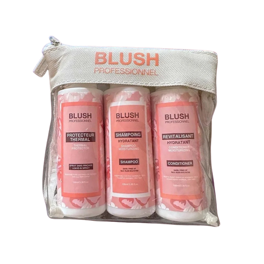 Ensemble Voyage Blush Professionnel - Shampooing, Revitalisant Et Protecteur Thermal