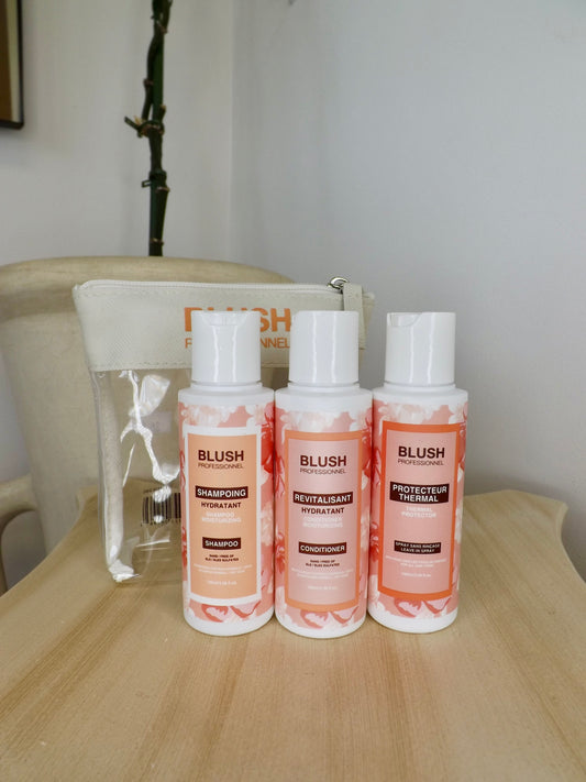 Ensemble Voyage Blush Professionnel - Shampooing, Revitalisant Et Protecteur Thermal