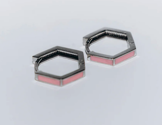 Huggies Hexagonales Argent & Rose  - Argent